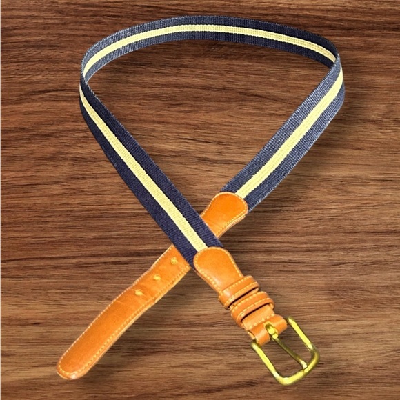 Vintage COACH Preppy Tab Belt Size 40 Natural Linen Navy Leather Brass 3822 - Picture 3 of 6